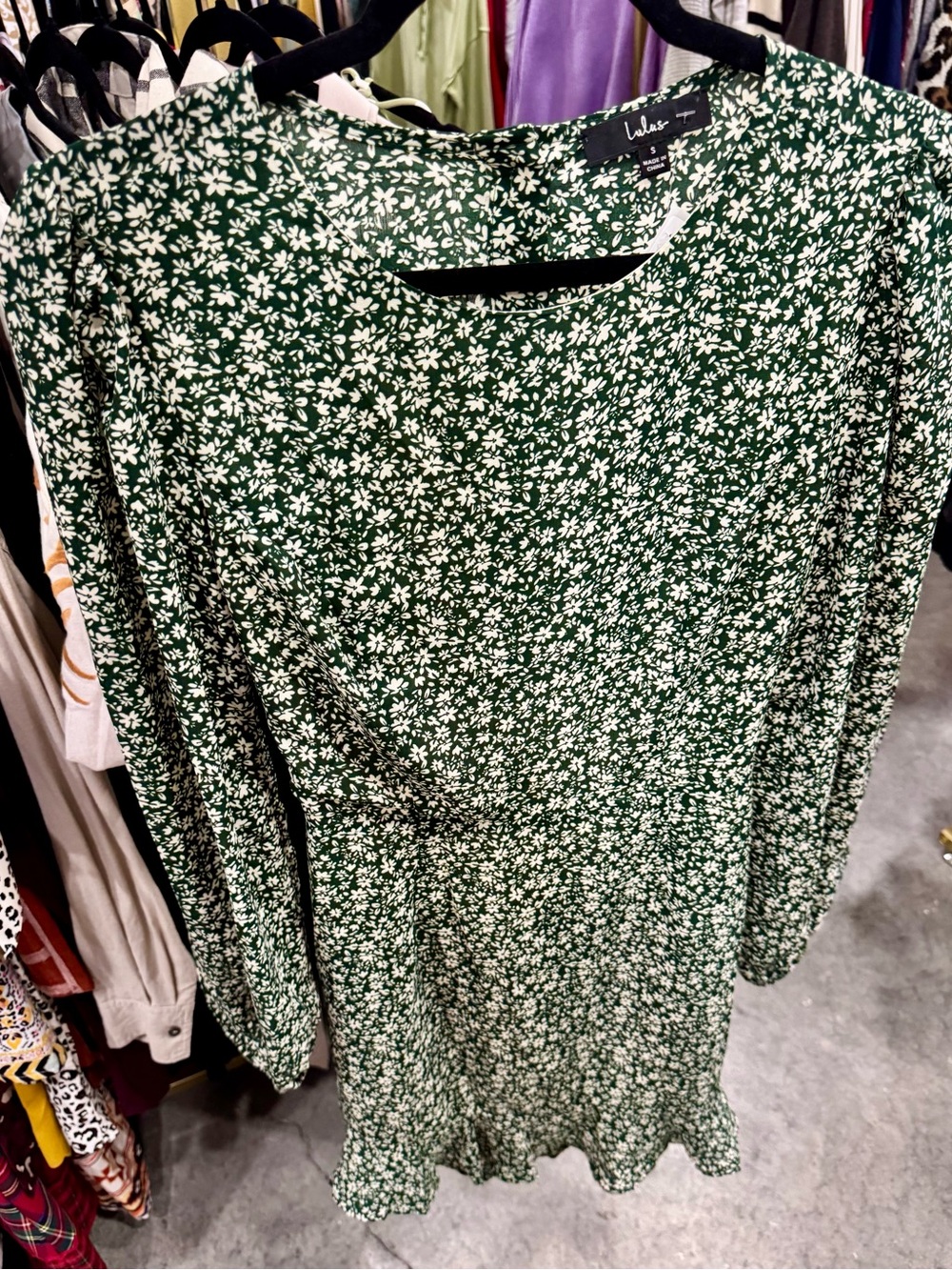 Lulu's Green Floral Long-Sleeve Mini Dress
